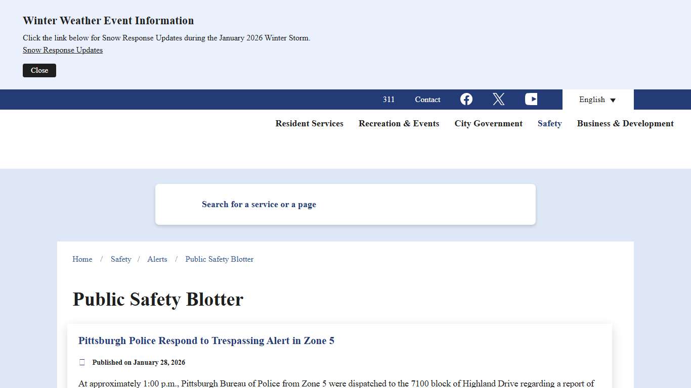 Public Safety Blotter - Pittsburgh, PA