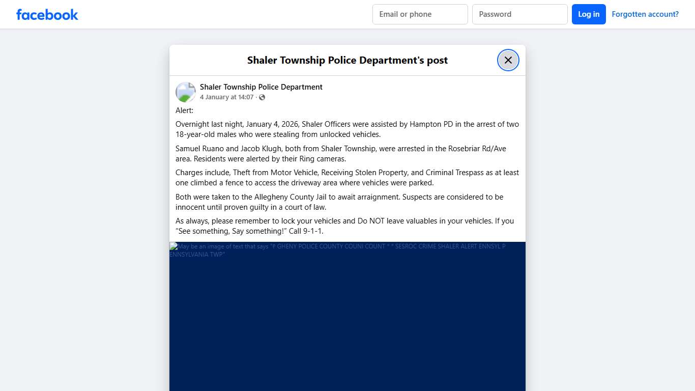 Alert: Overnight last... - Shaler Township Police Department Facebook